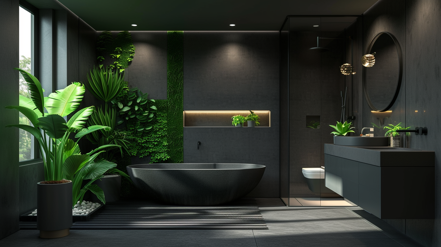 megadis_Modern_bathroom_with_dark_grey_walls_and_green_elements_fa0ee8de-2c24-47c6-8703-f951bfeb043f